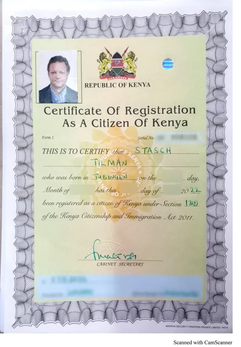 Certificate of Registration as Kenyan Citizen