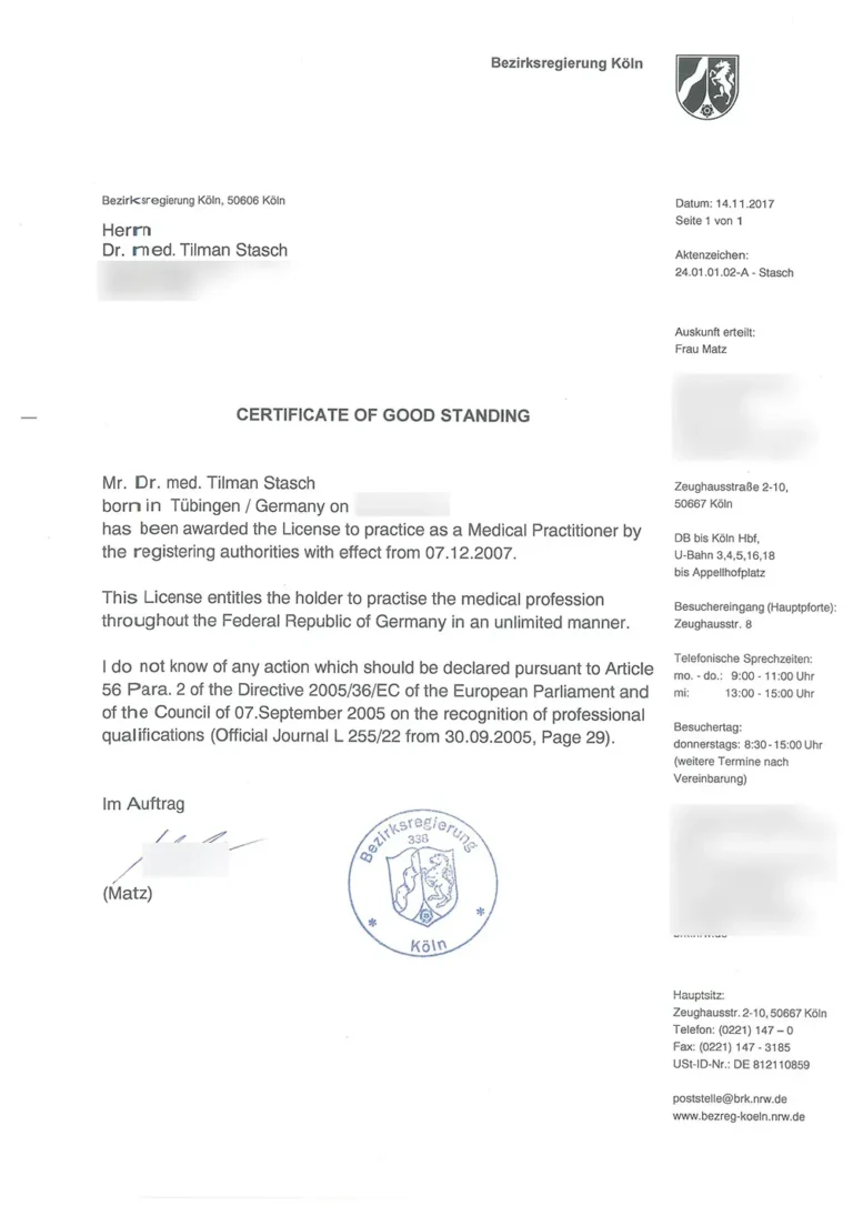Letter of Good Standing County Governemt Germany