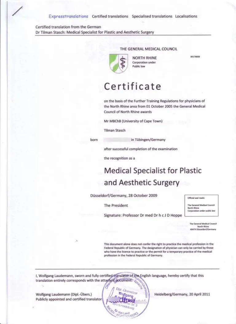 Specialist Certificate for Plastic Surgery in Germany pg3